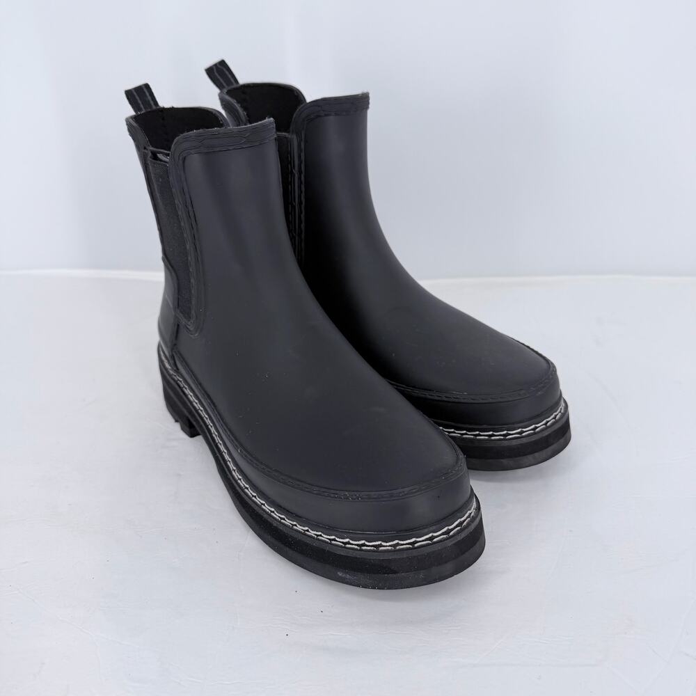 Hunter Refined Stitch Chelsea Boots Womens 7 Black Waterproof Rain Ankle